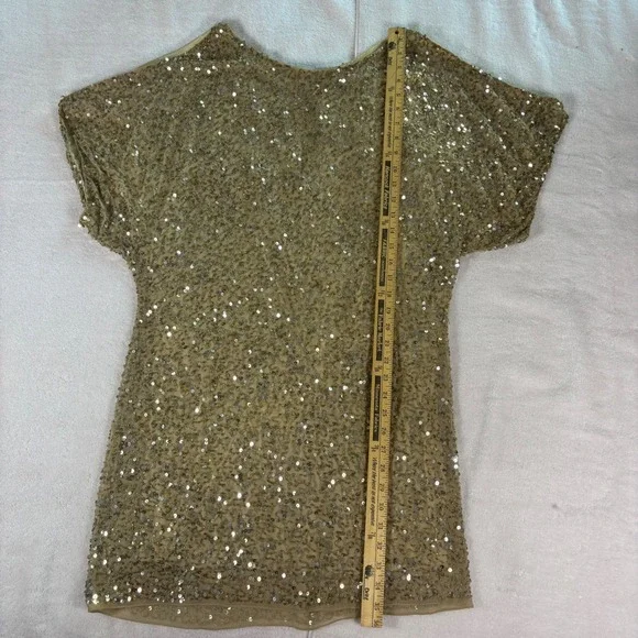 Aidan Mattox Sequin Shift Dress Gold Womens 10 Embellished Holiday New Years